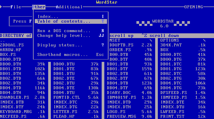 WordStar 6 - Menu